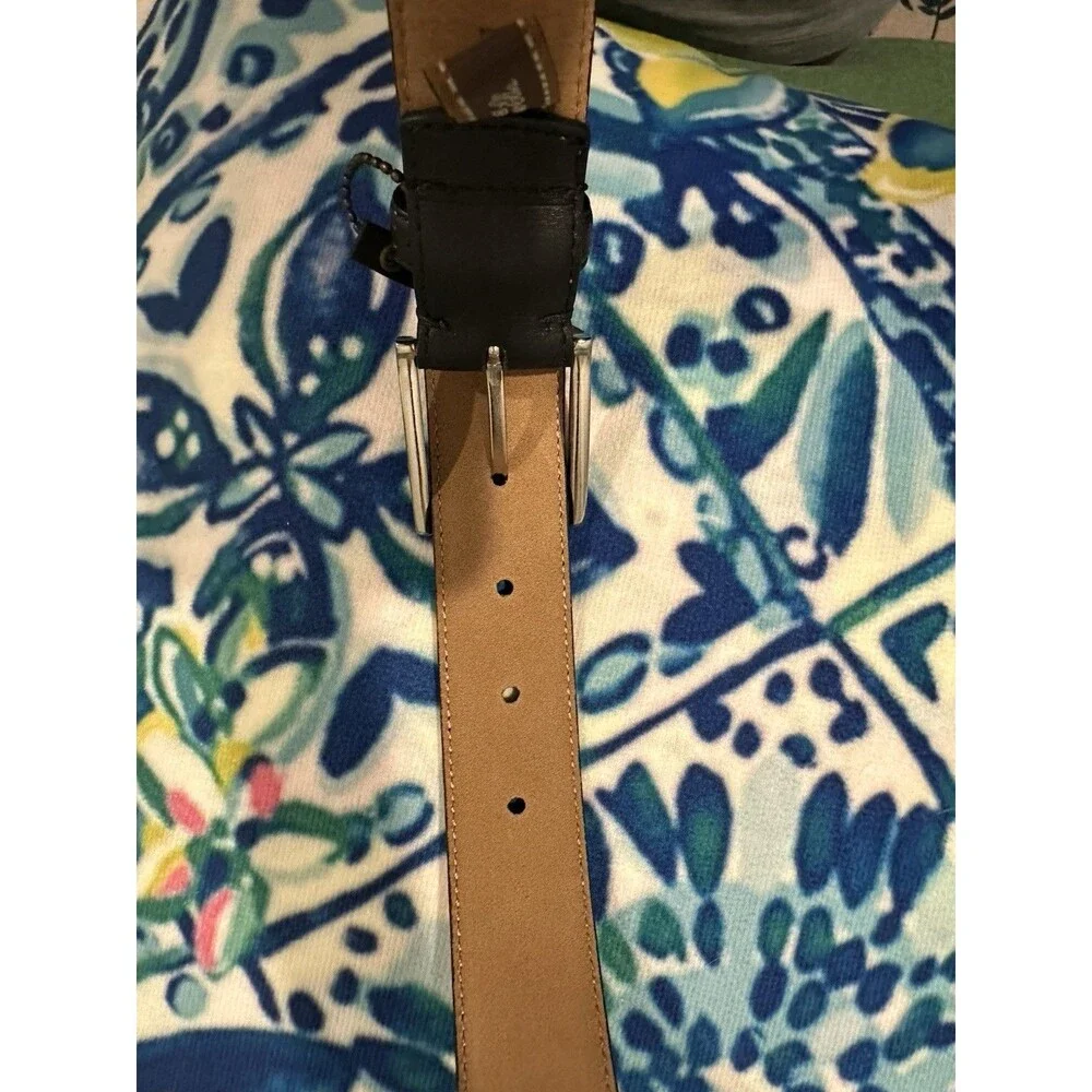 Tasso Elba Genuine Leather BLACK Belt 32 Silver Buckle, Unique Punch Design - Picture 9 of 9
